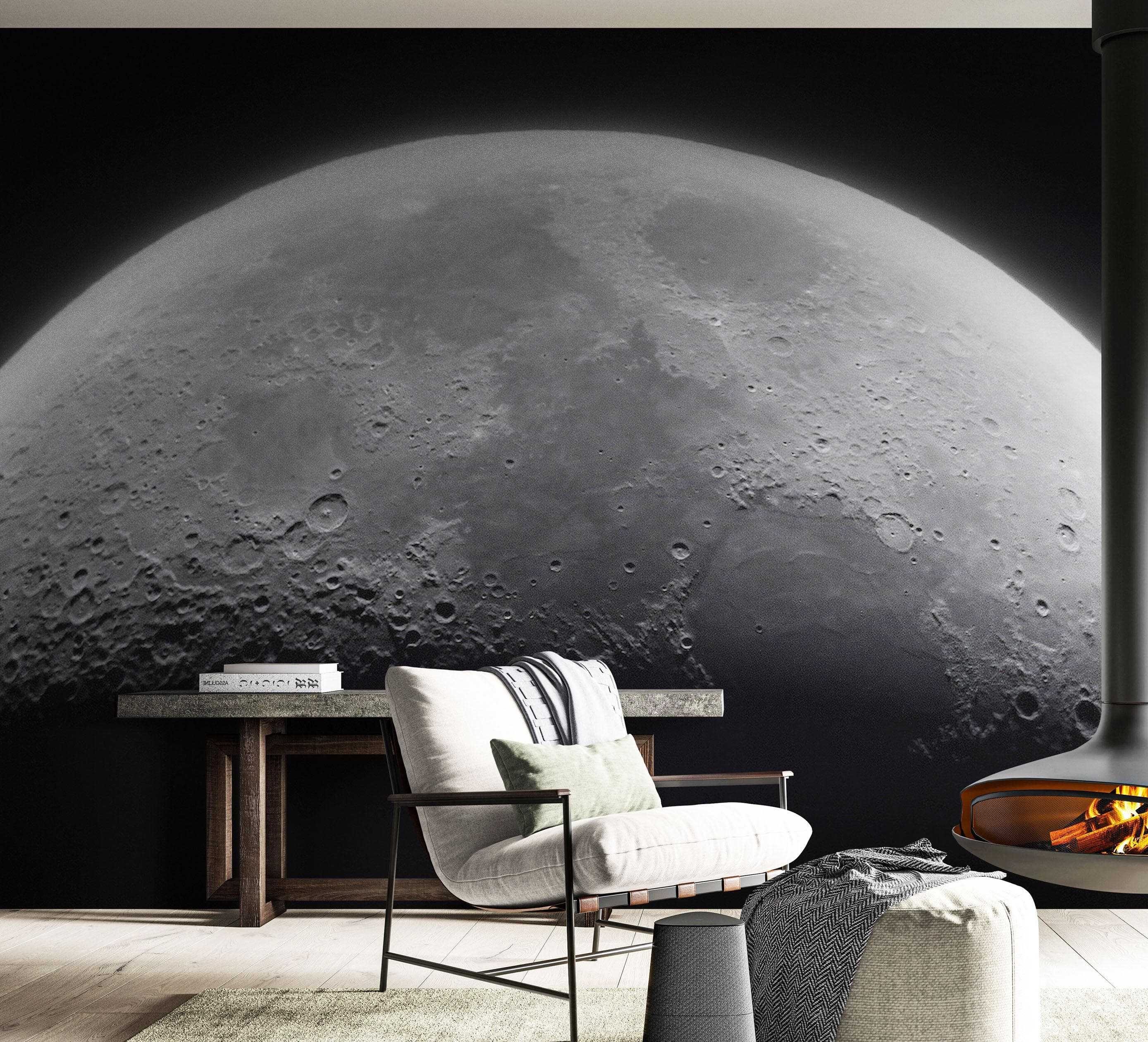 Papel tapiz de luna. Decoración de pared en blanco y negro. #6532 
