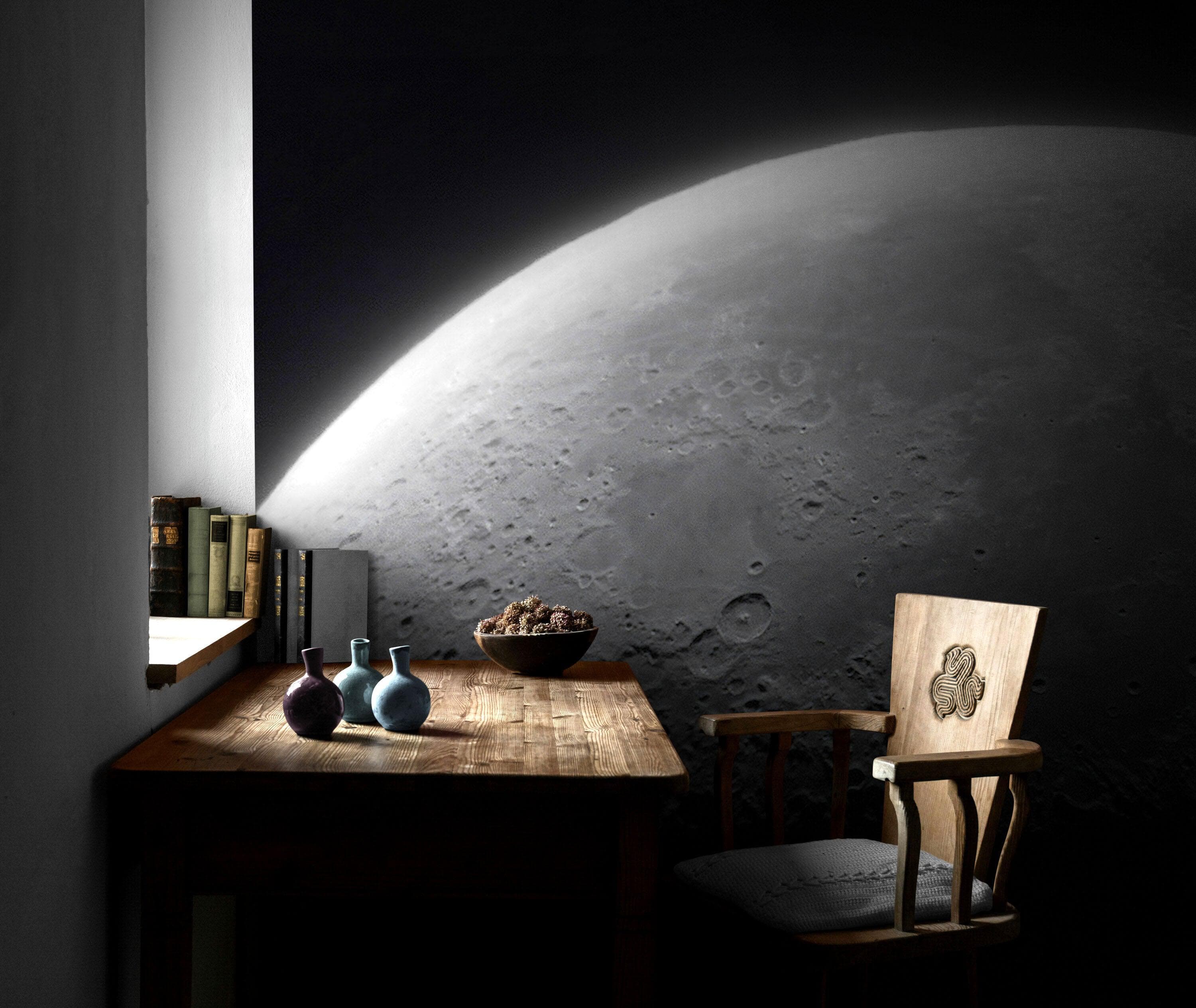 Papel tapiz de luna. Decoración de pared en blanco y negro. #6532 