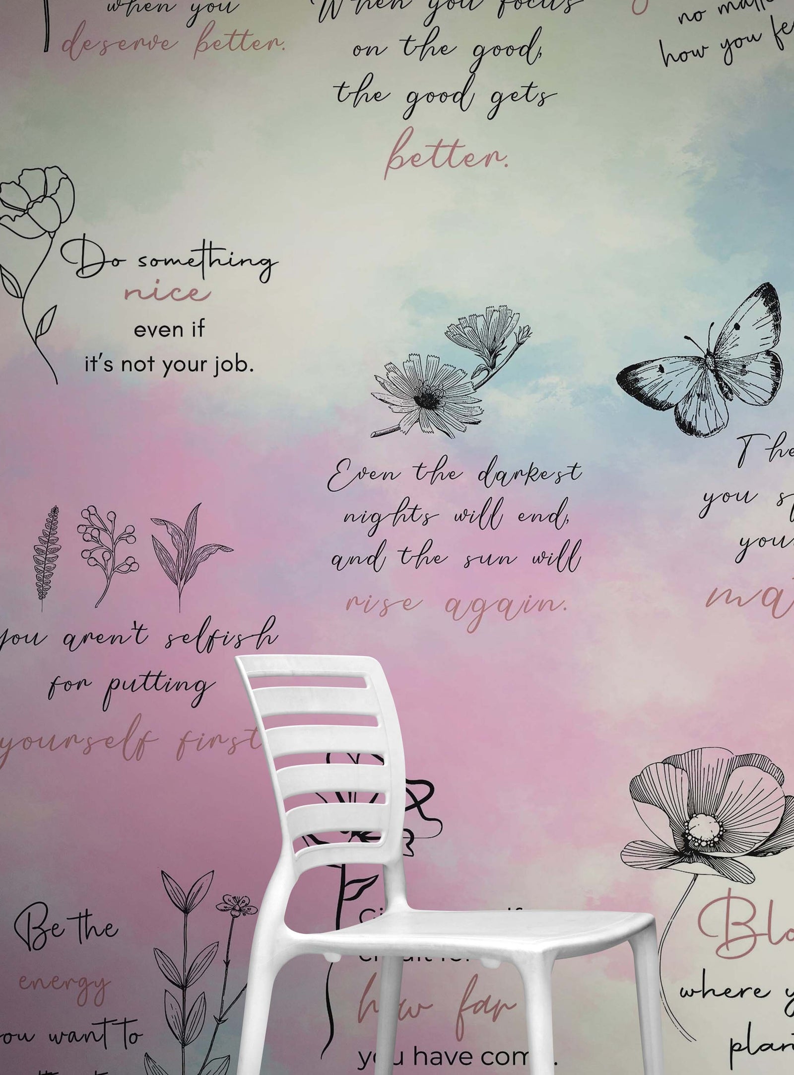 Fondo de pantalla con frase de afirmación. Decoración de dormitorio con frase de autocuidado y meditación. #6545 