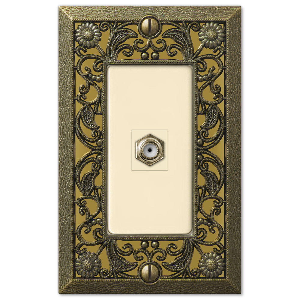 Filigree Antique Brass Cast - 1 Cable Jack Wallplate