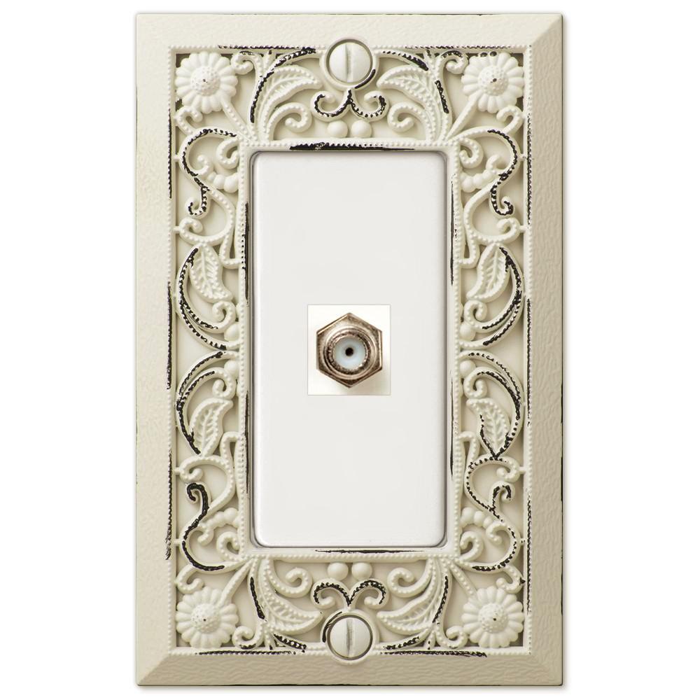Filigree Antique White Cast - 1 Cable Jack Wallplate