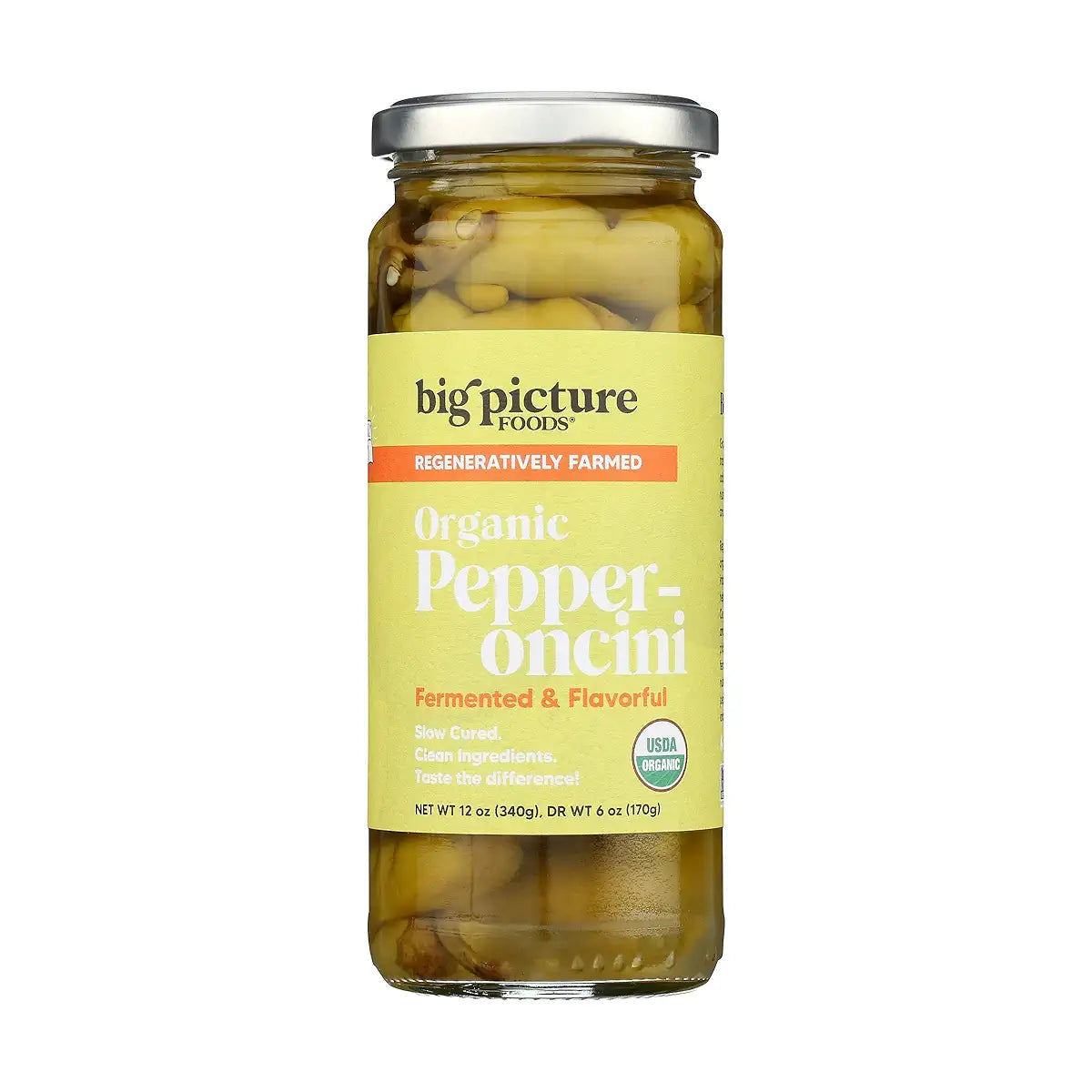 Big Picture Foods - Pepperoncini orgánico entero, 355 g (paquete de 8) - Pimientos encurtidos suaves