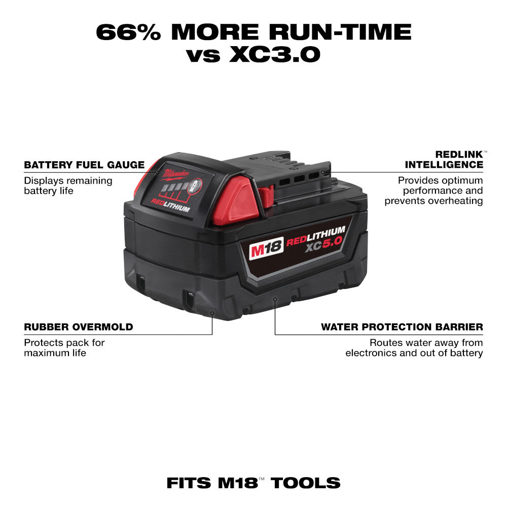 Paquete de baterías de capacidad extendida Milwaukee 48-11-1852 M18™ REDLITHIUM™ XC de 5,0 Ah (2 piezas)