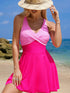 Pink Two-Tone Flared One-Piece Swimsuit