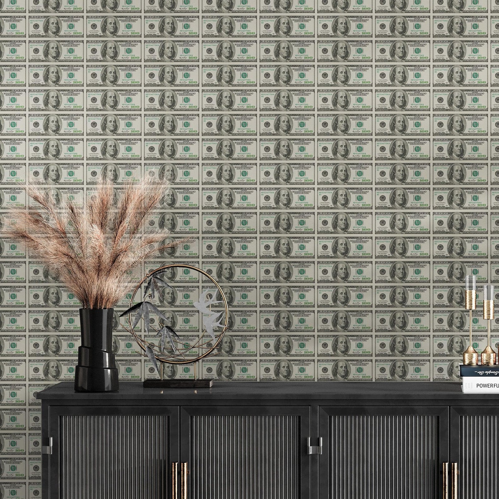 Mural de papel tapiz con billetes de 100 dólares. Mural de pared con dinero en efectivo. #6713 
