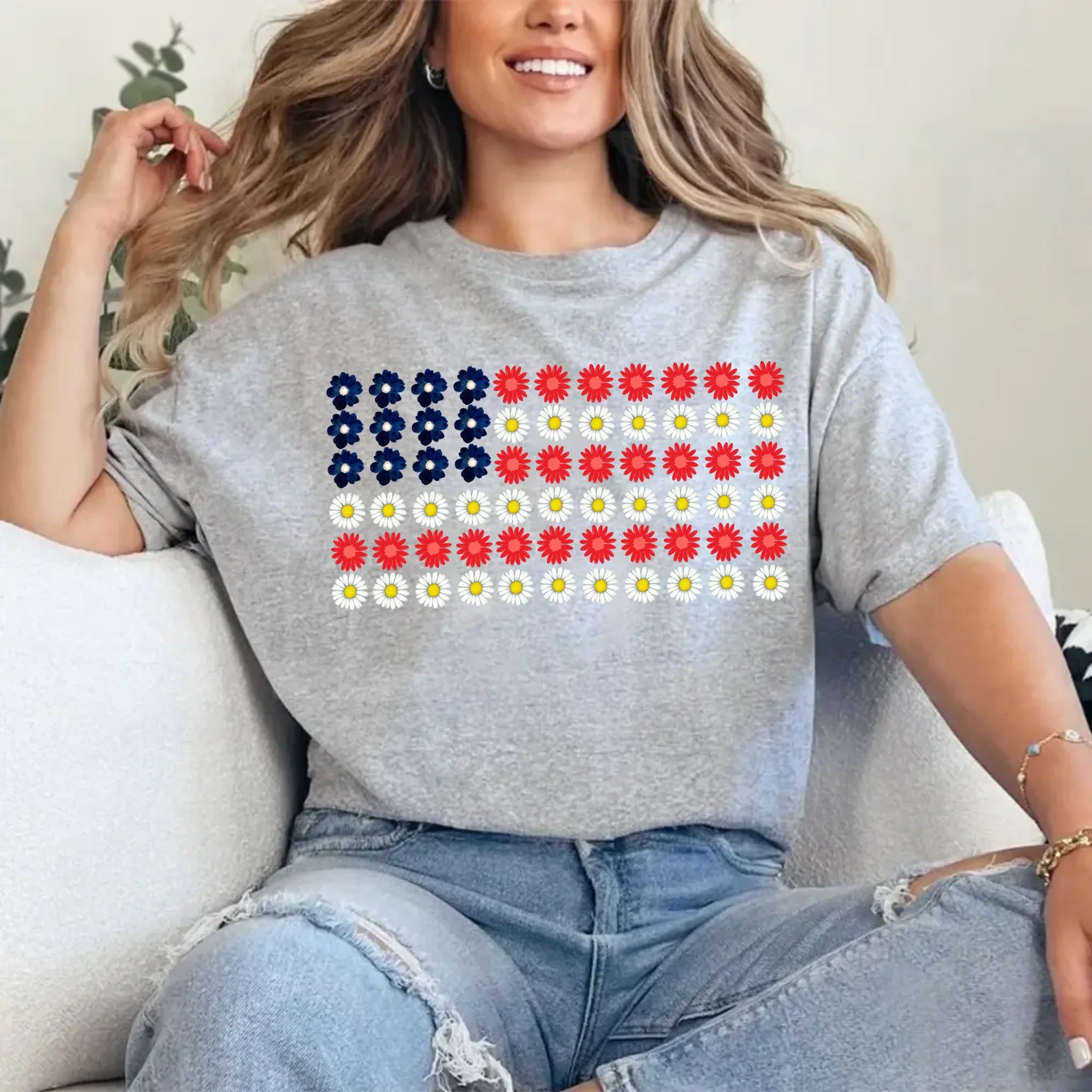 American Flag Daysies, Flowers Independence Day T-shirt