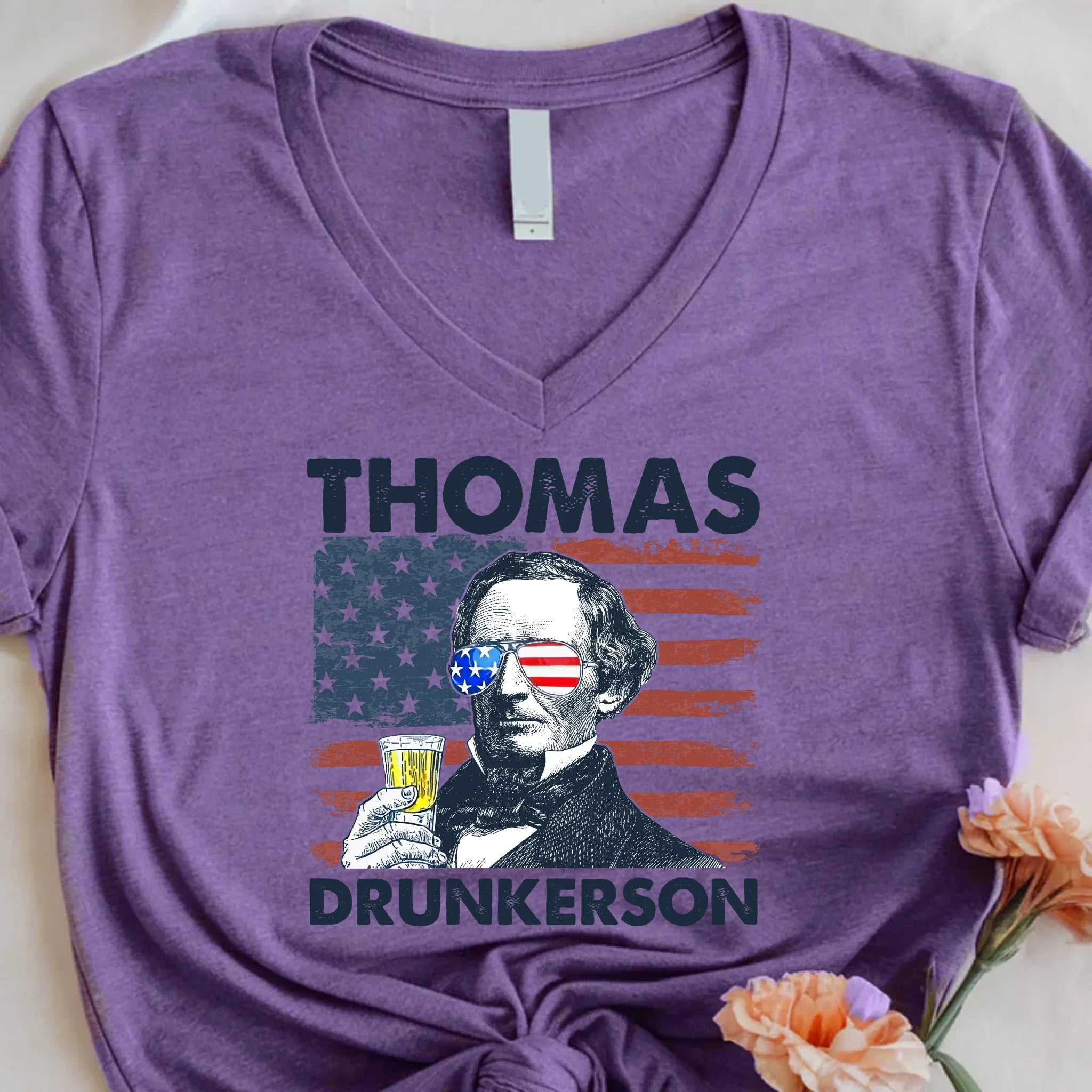 Thomas Drunkerson 4th of July Unisex V-Neck Shirt – Jefferson-Inspired Boozy Tee