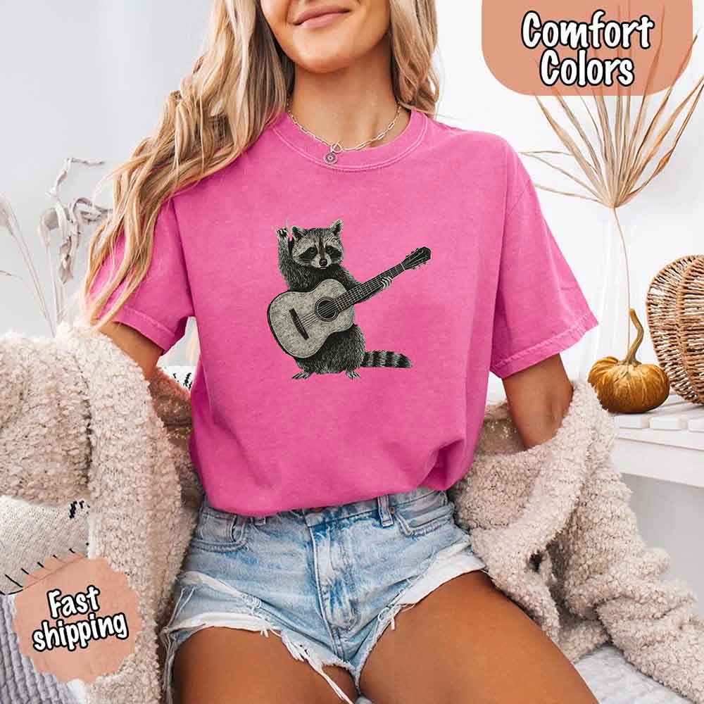 Raccoon Playing A Guitar, Funny Animals Comfort Colors T-Shirt