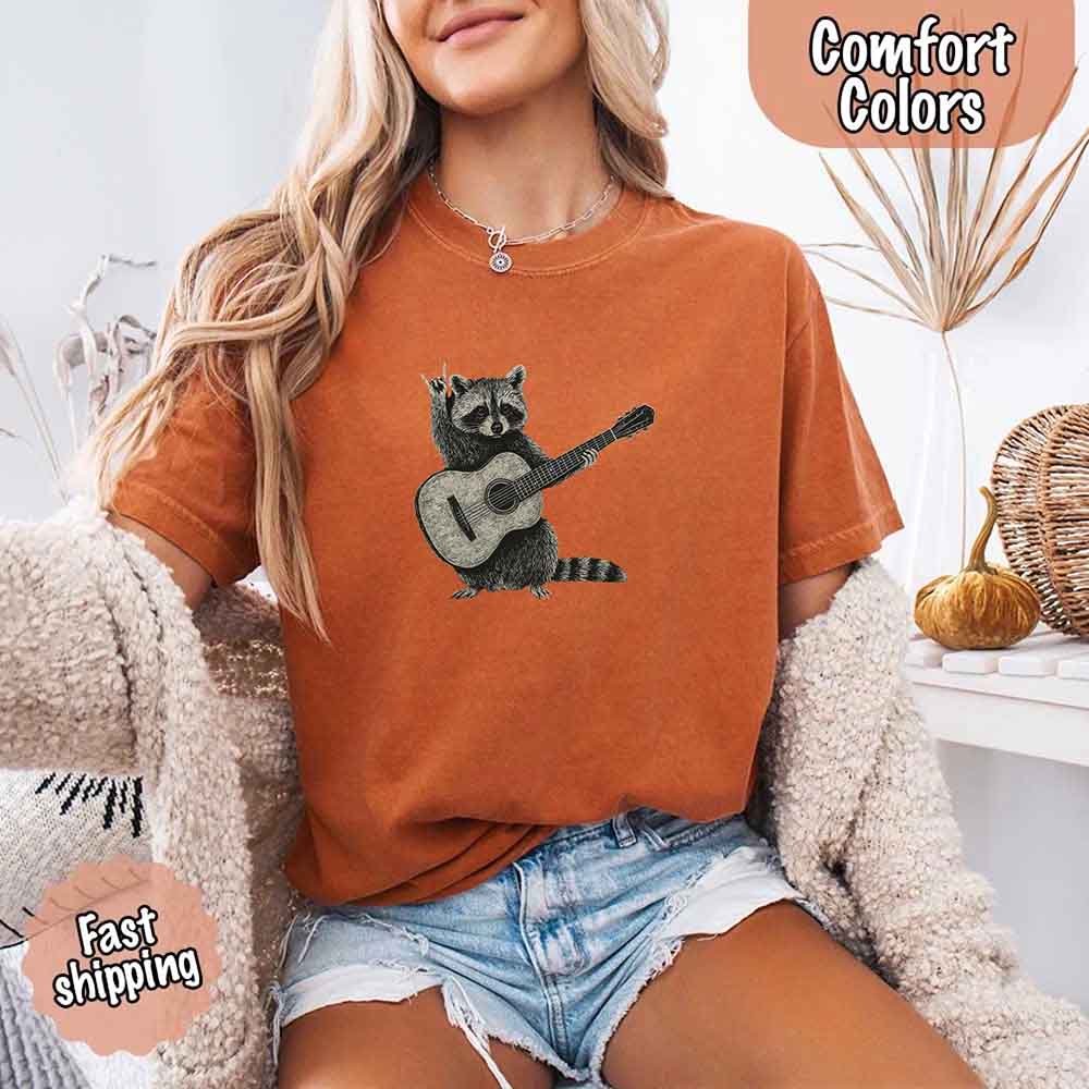 Raccoon Playing A Guitar, Funny Animals Comfort Colors T-Shirt