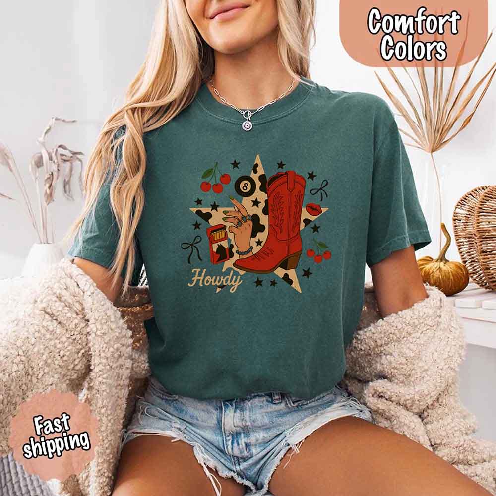 Howdy Cowgirl Star Collage Color Comfort Shirt