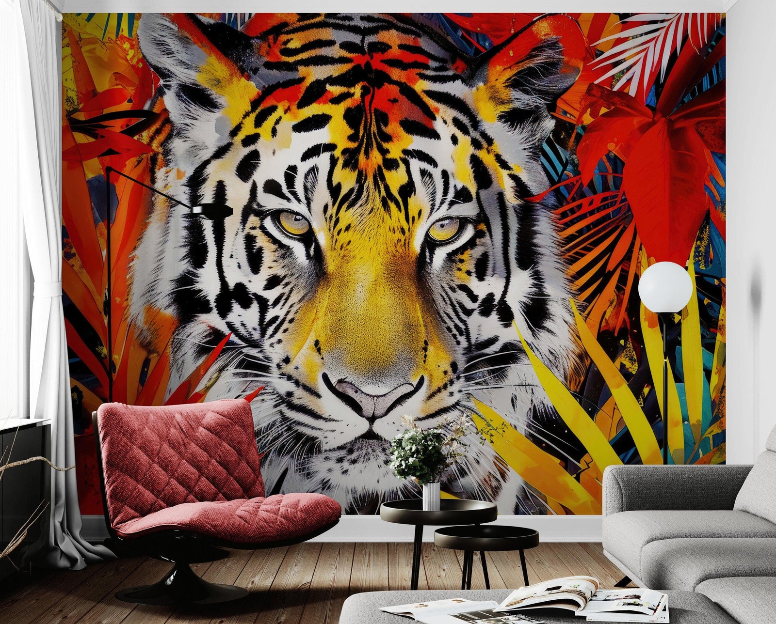 Glamour Chic Colorful Jungle Tiger Wall Mural. #6926