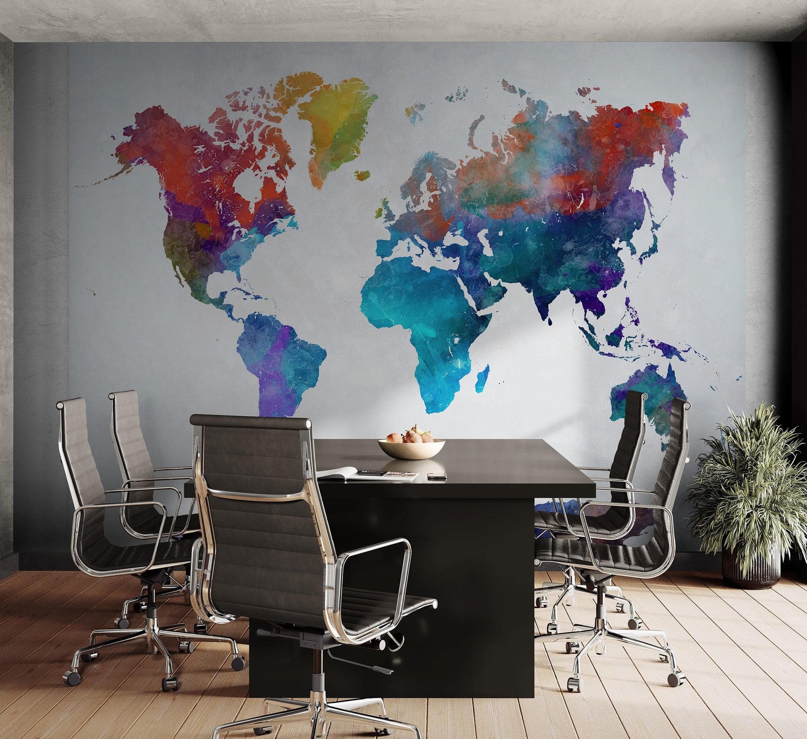 World Map Watercolor Wallpaper – Color Splash Wall Mural. #6947