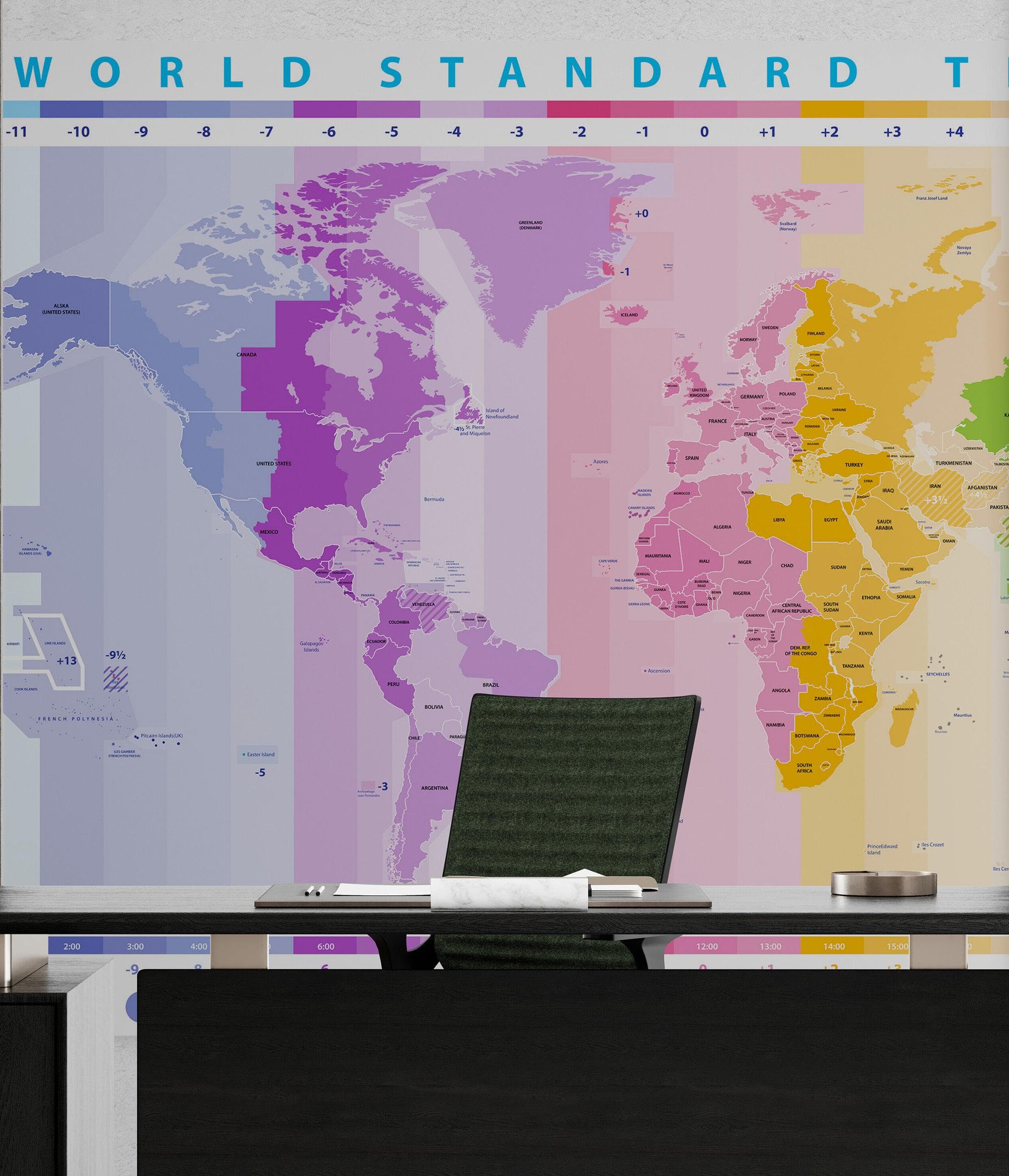 World Time Zone Wallpaper. Office Wall Mural. #6948