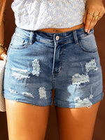 Fashionable Distressed Denim Shorts with Flag