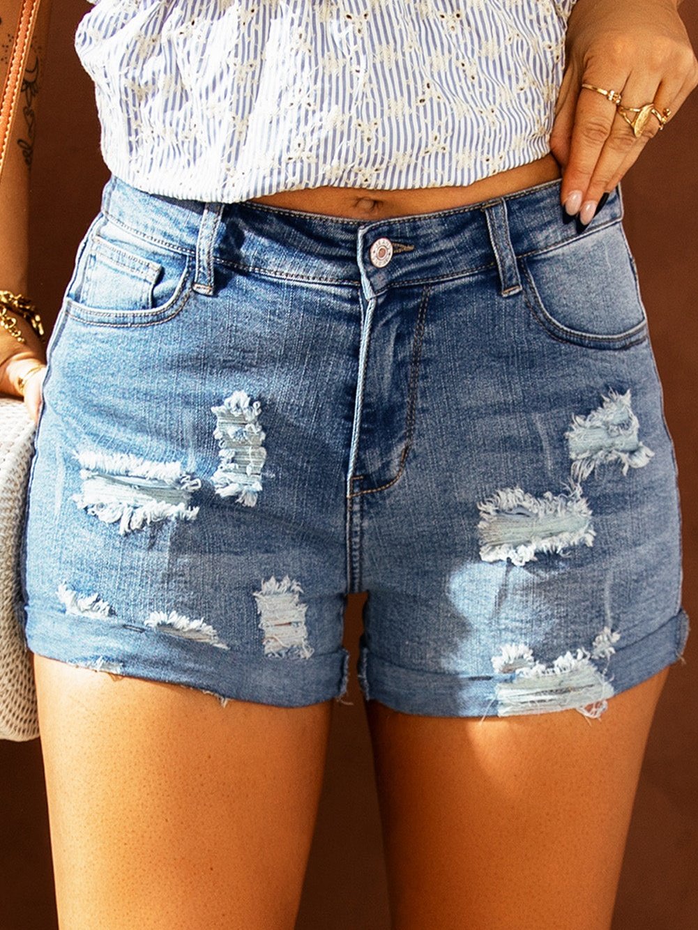 Patriotic Distressed Denim Shorts