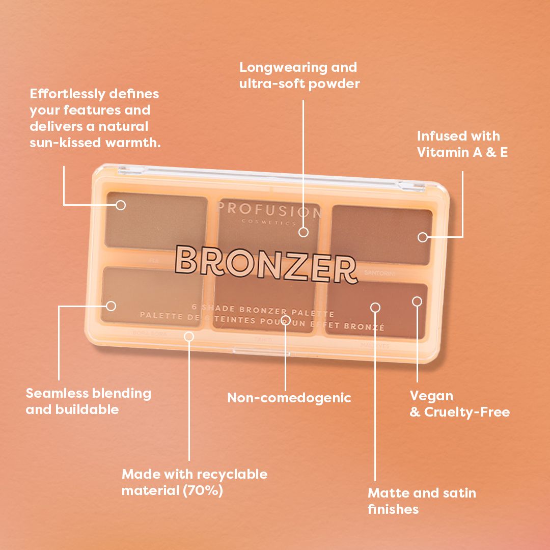 Paleta de bronceadores de 6 tonos para rostro
