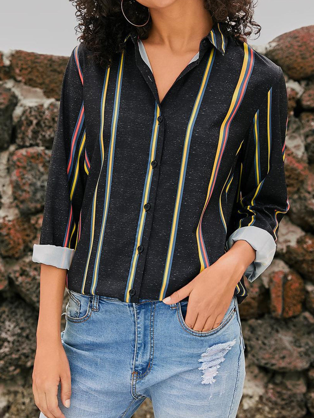 Versatile Striped Button-Up Shirt