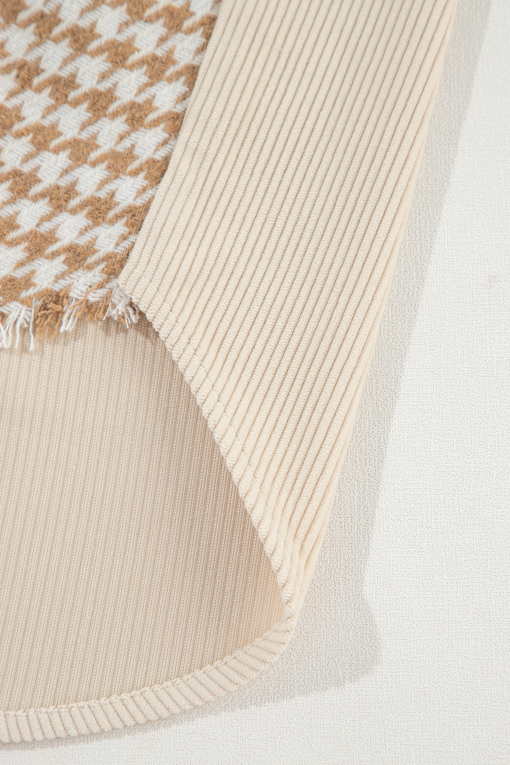 Long-Sleeve Corduroy Button-Down Shirt with Houndstooth