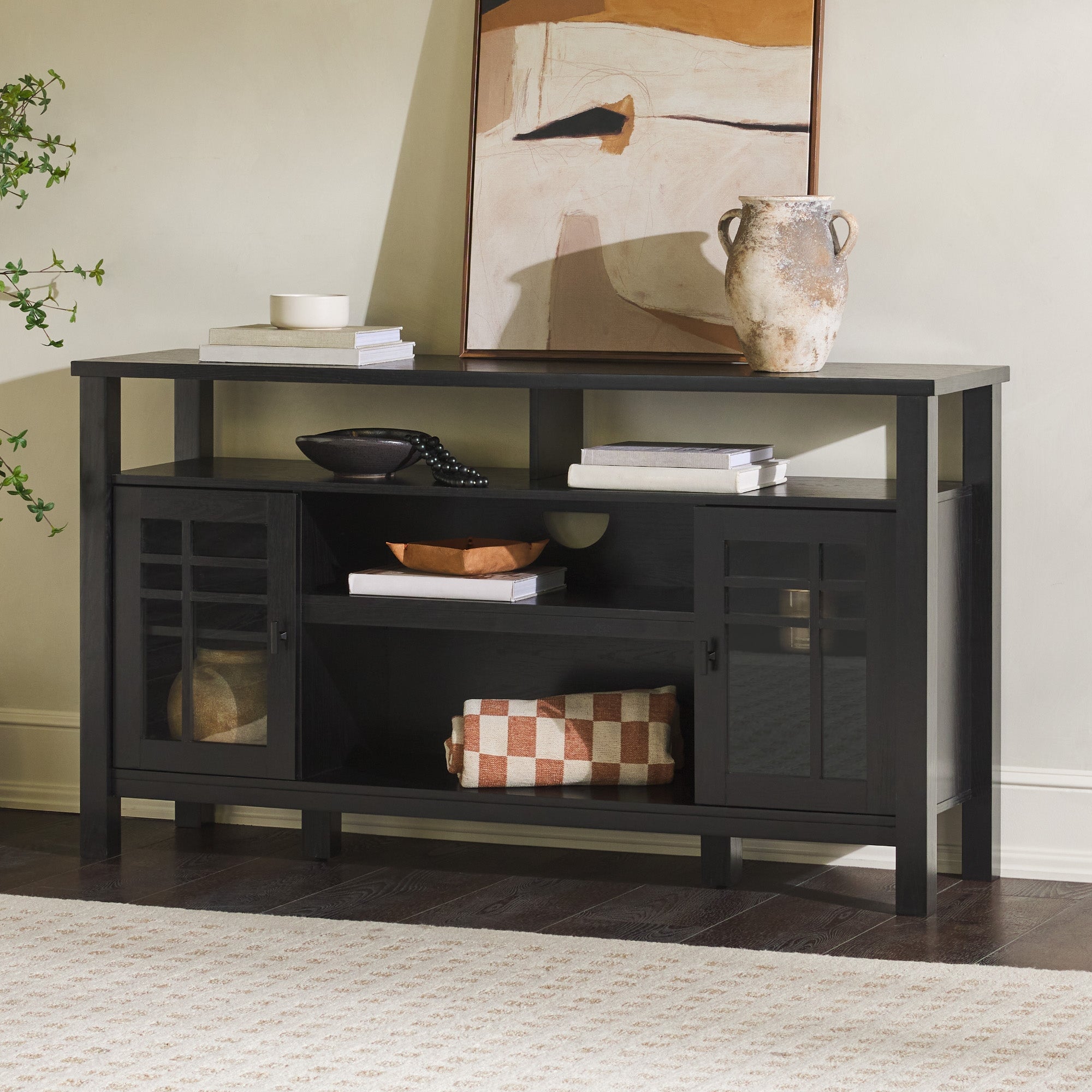 Aparador tipo buffet y mueble de TV de estilo transicional de 2 puertas y 58" Hattie