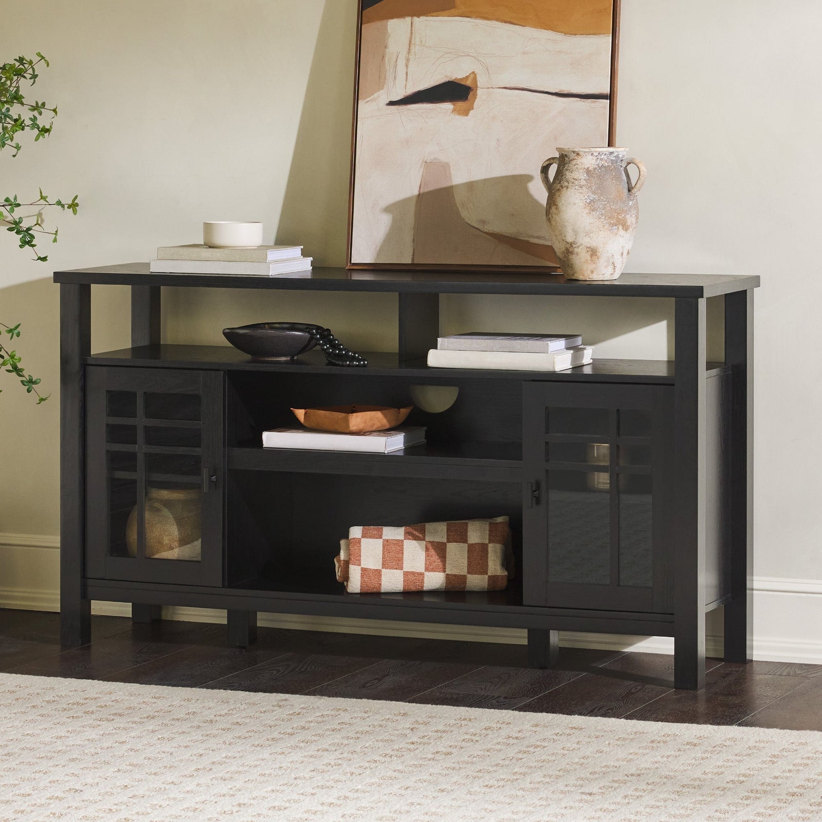 Aparador tipo buffet y mueble de TV de estilo transicional de 2 puertas y 58