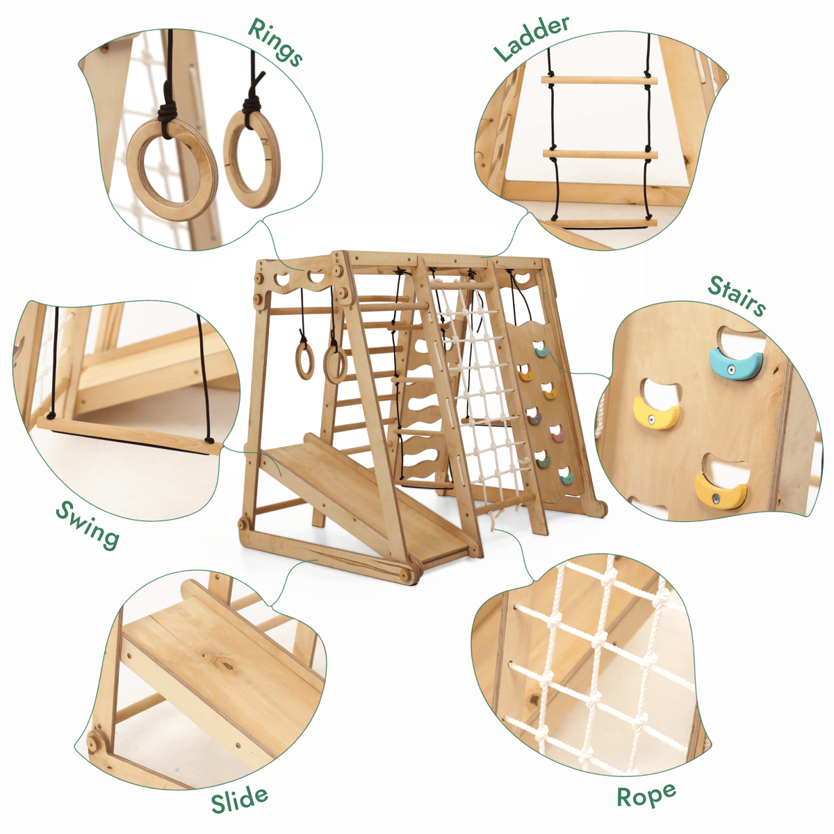 6 in 1 Indoor Jungle Gym for Toddler: Playground + Swings Set + Slide Board + Rope + Stairs