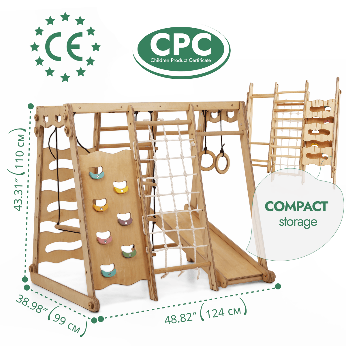 6 in 1 Indoor Jungle Gym for Toddler: Playground + Swings Set + Slide Board + Rope + Stairs