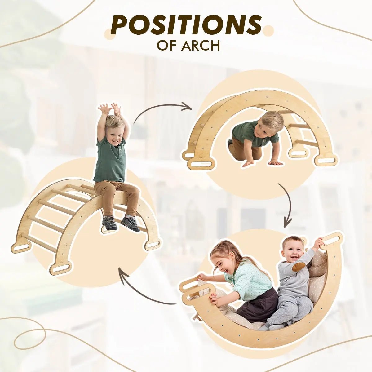 6 in 1 Montessori Climbing Set: Triangle Ladder + Arch/Rocker + Slide/Ramp + Net + Cushion + Art Addition