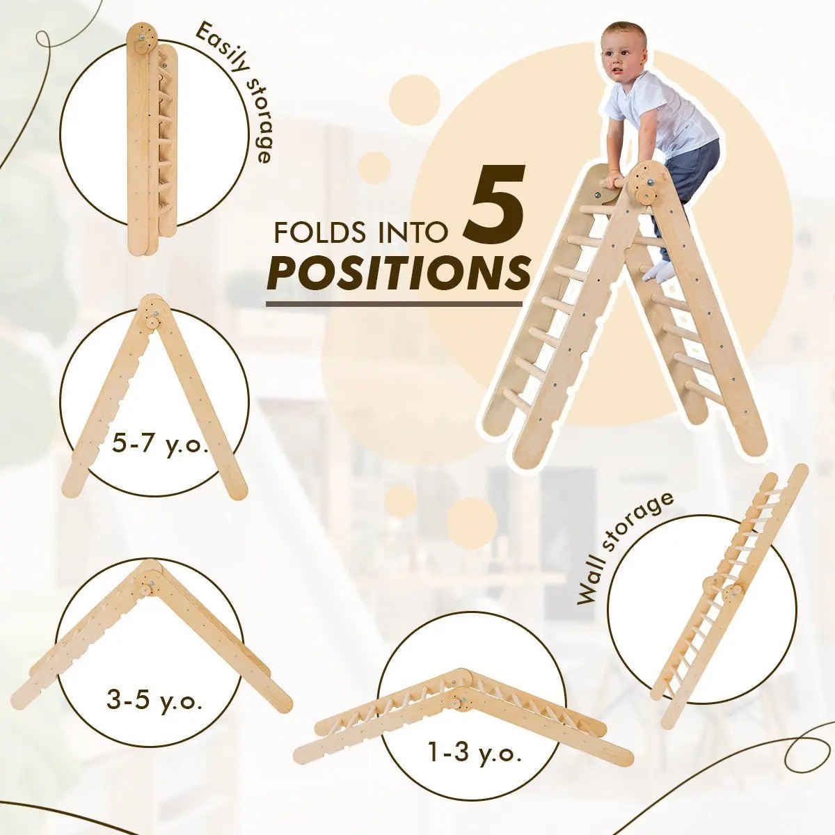 6 in 1 Montessori Climbing Set: Triangle Ladder + Arch/Rocker + Slide/Ramp + Net + Cushion + Art Addition