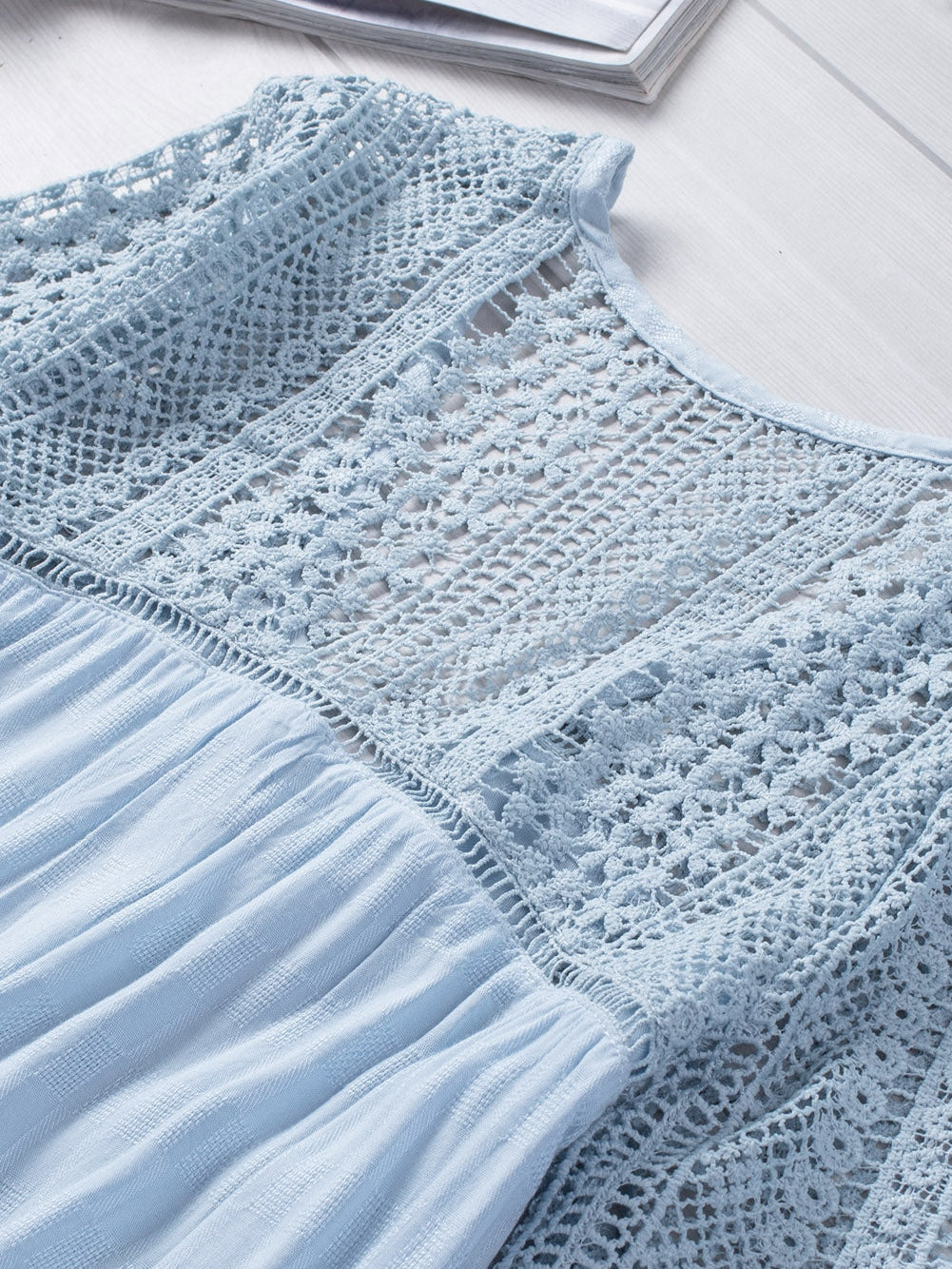 Crochet Insert Button-Down Blouse