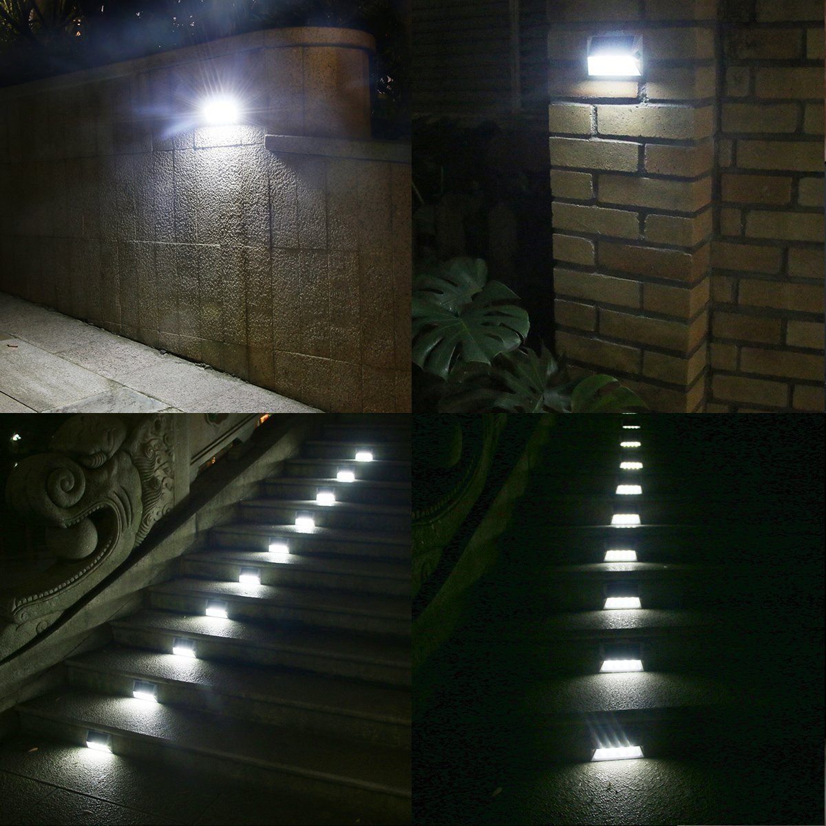 Luces LED solares para escalones de acero inoxidable | Encendido y apagado automático desde el anochecer hasta el amanecer | (Modelo 2024) 