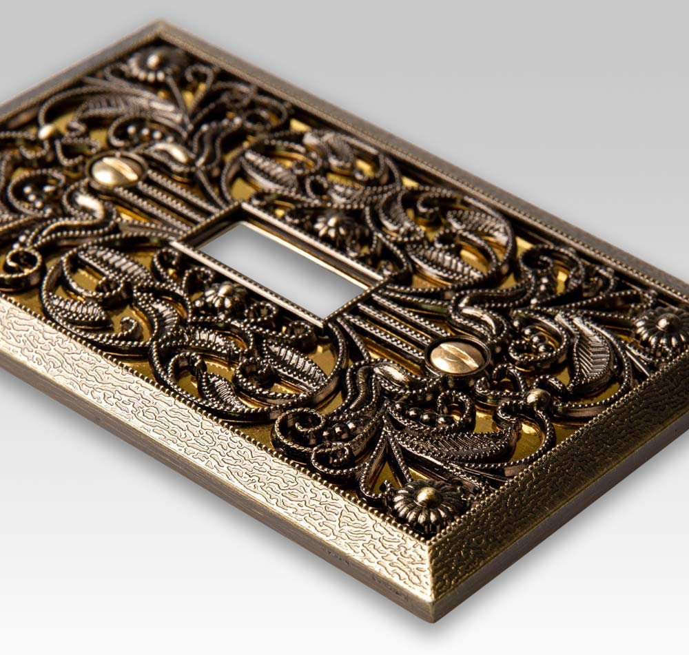 Filigree Antique Brass Cast - 1 Cable Jack Wallplate