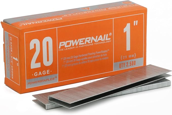 Powernail PS10020 20-Gauge 3/16-Inch Crown 1-Inch Length Chisel Point Collated Galvanized Staples (Box of 2500)
