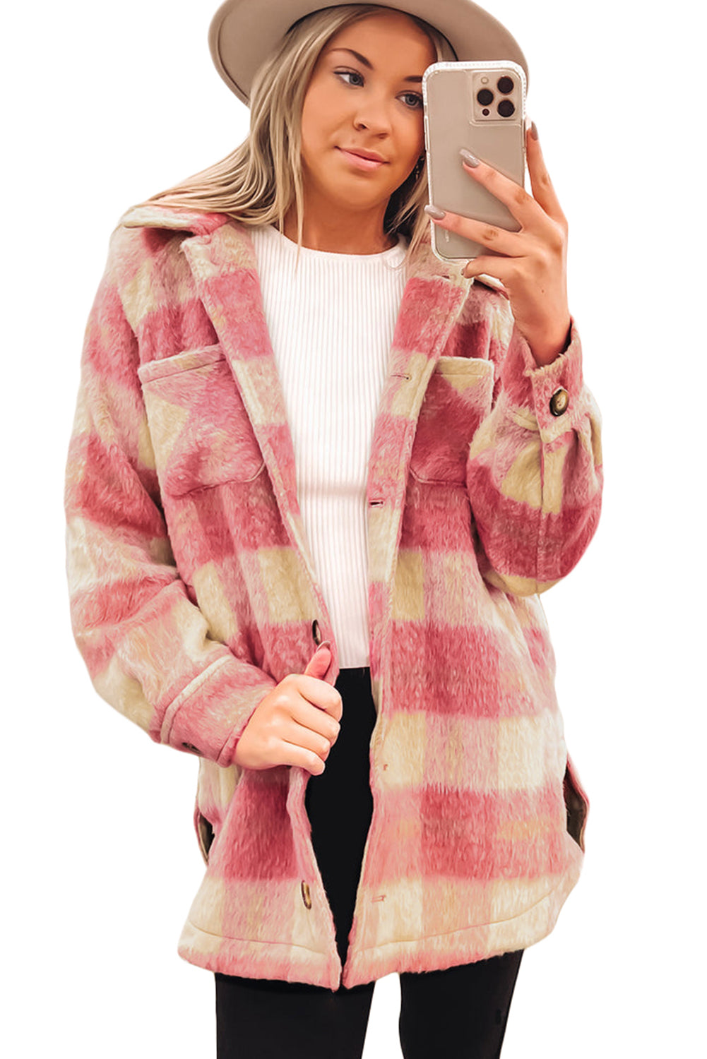 Oversized Fuzzy Plaid Jacket for Women