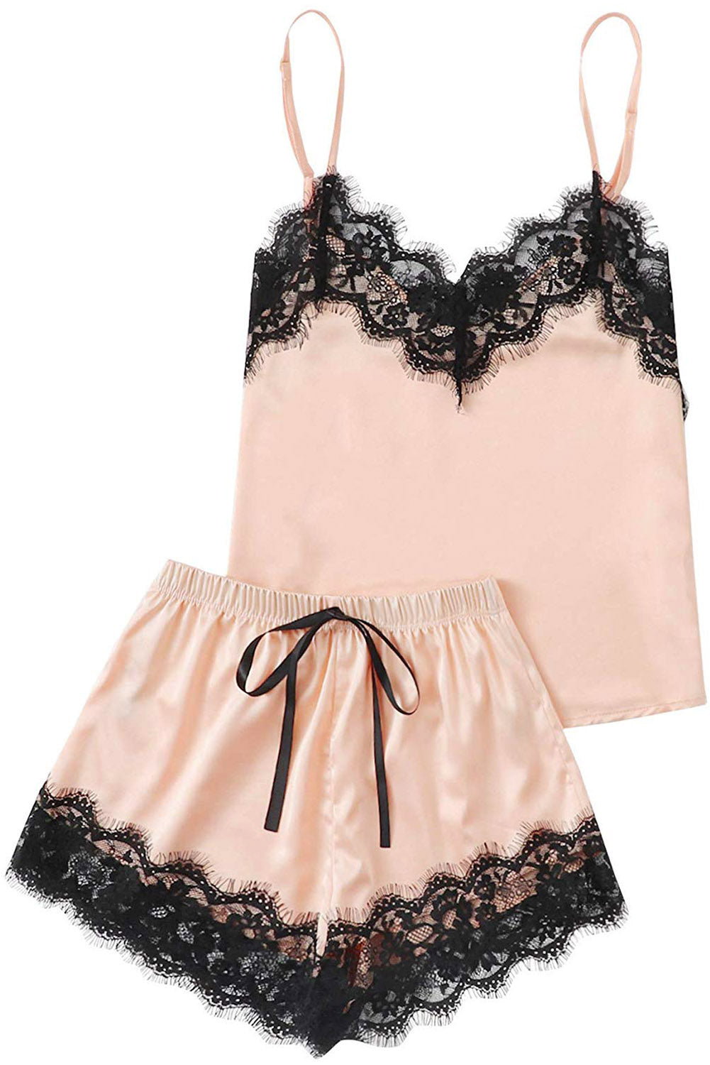 Lace-Trimmed Satin Pajama Set (5 Pieces)