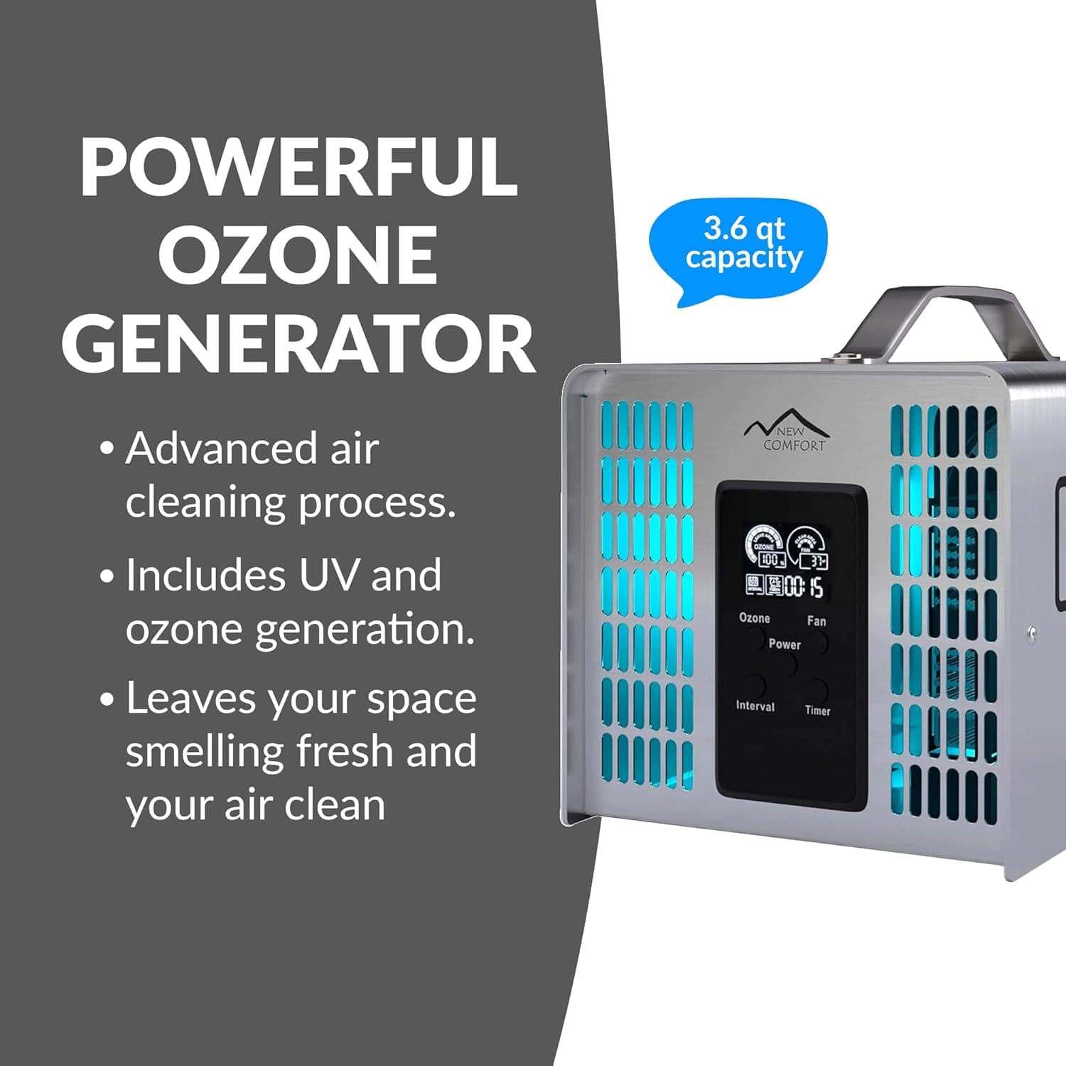 Generador de ozono y purificador de aire comercial New Comfort de acero inoxidable de 9000 a 14 000 mg/h