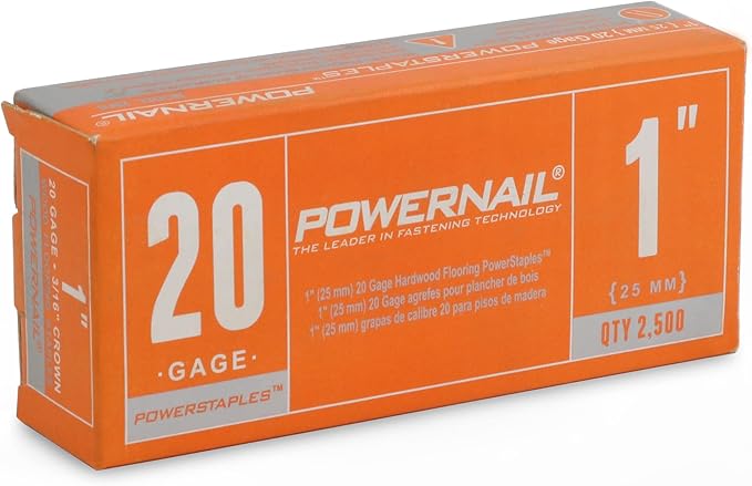 Powernail PS10020 20-Gauge 3/16-Inch Crown 1-Inch Length Chisel Point Collated Galvanized Staples (Box of 2500)