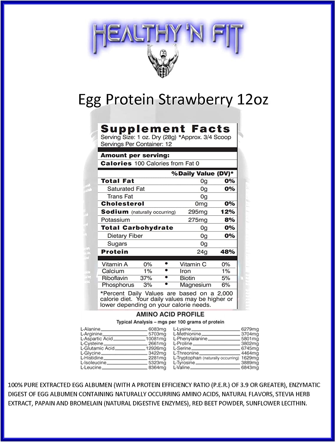 Proteína de huevo Healthy 'n Fit 100% - Pasión de fresa - 12 oz