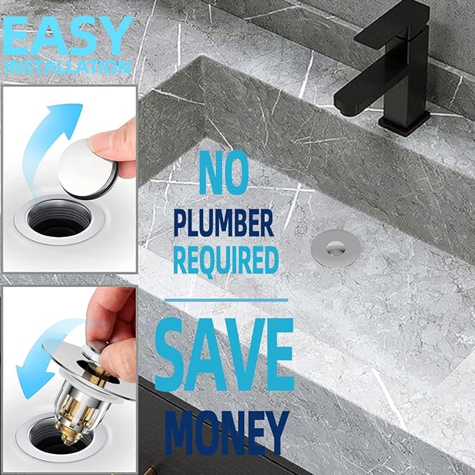 Universal 2 in 1 Bathroom Sink Stopper, Pop Up Bathroom Sink Drain Strainer with Anti-Clogging Filter Basket, Bathroom Drain Stopper Sink Plug for 1.06
