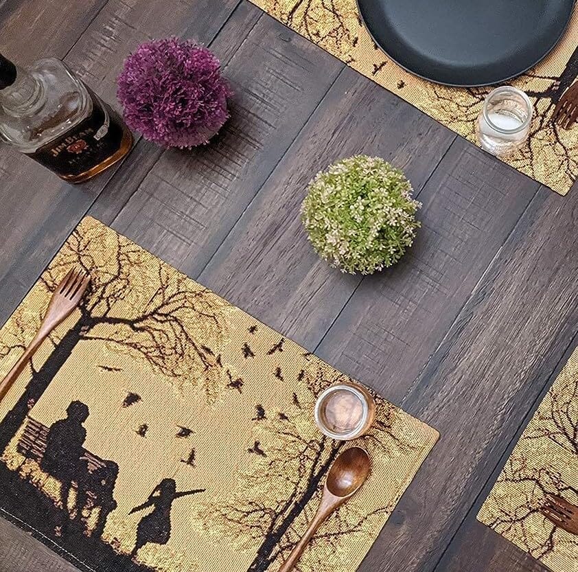 DaDalogy Autumn Birds Family Gathering Woven Tapestry Dining Table Runner (18198)
