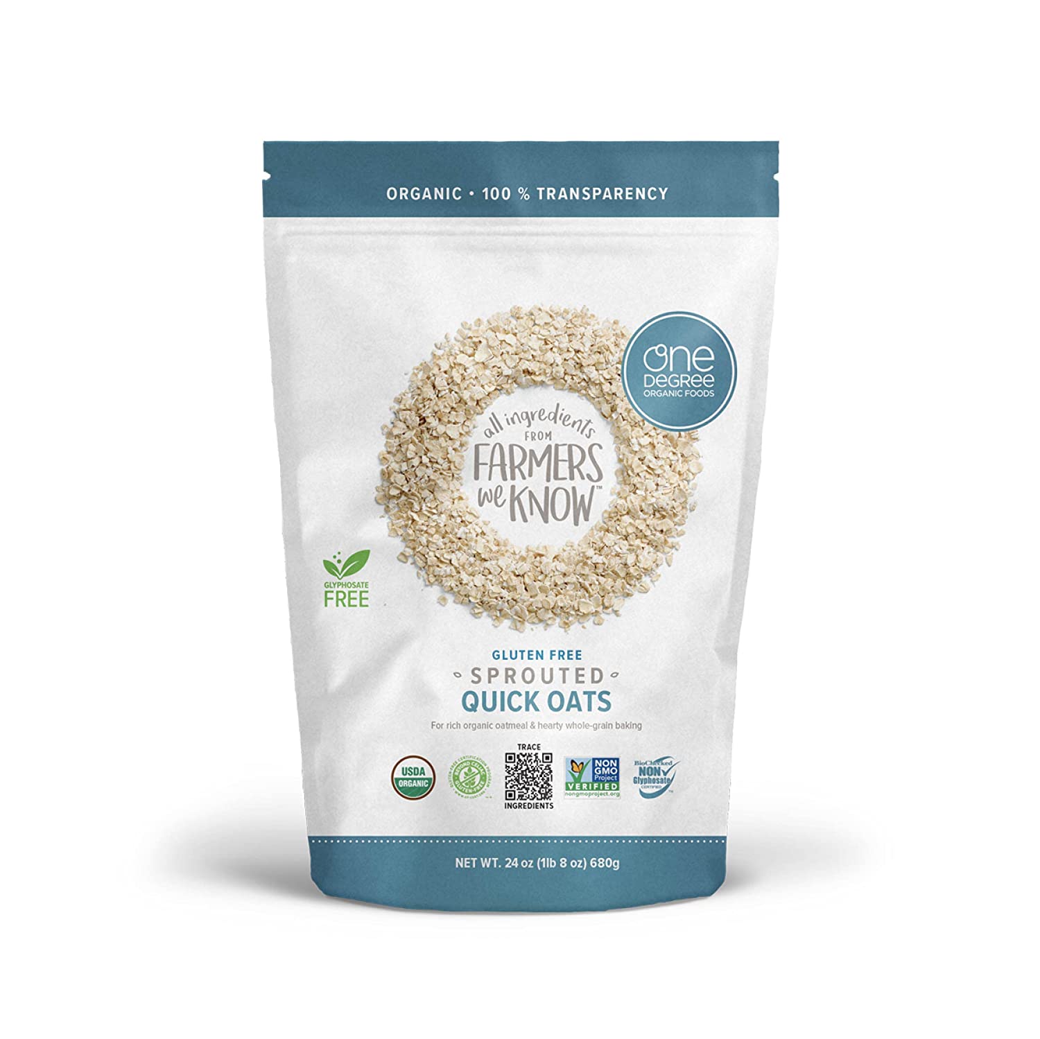 Avena germinada orgánica One Degree (paquete de 4 - 24 onzas)
