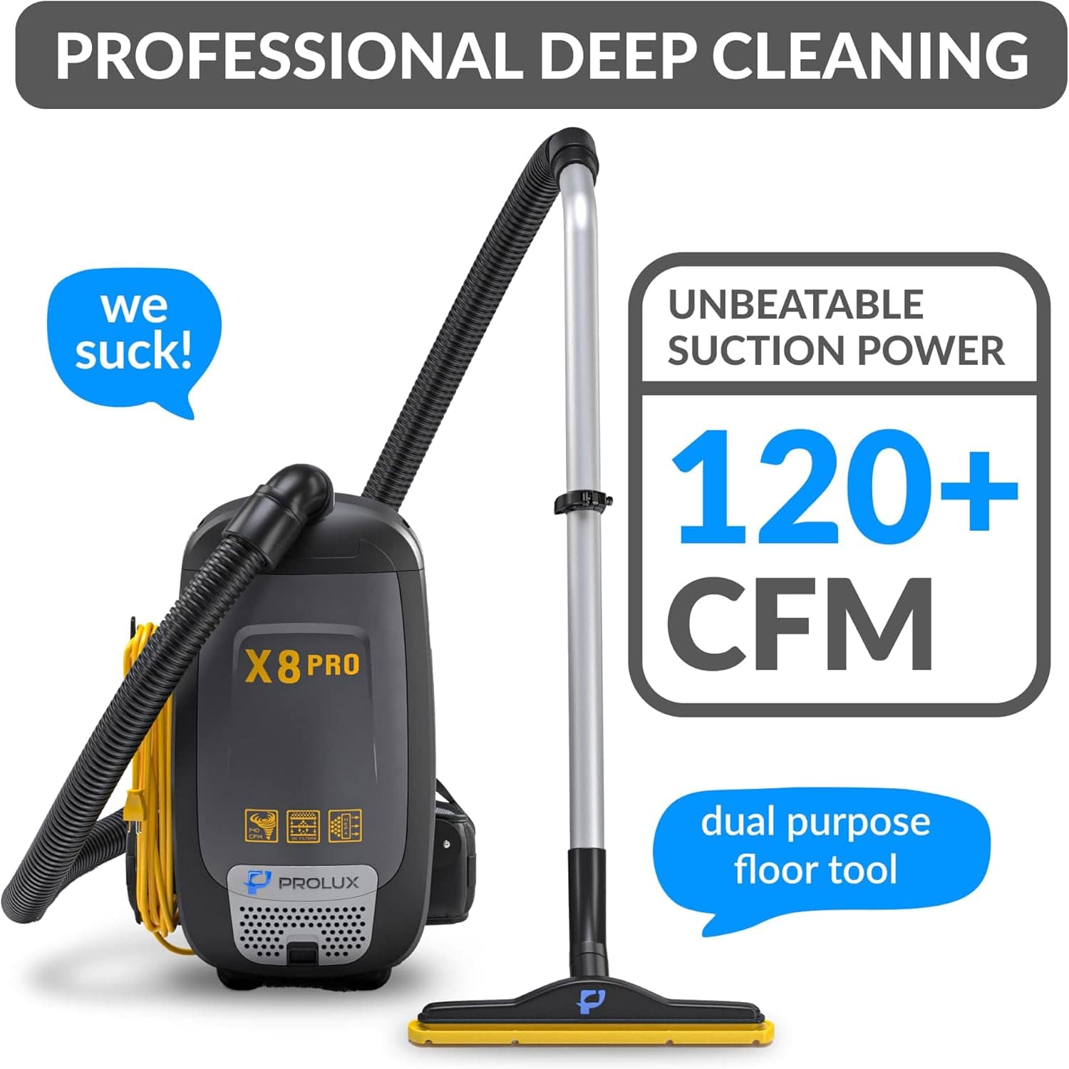Prolux X8 Pro Commercial Backpack Vacuum w/ Deluxe 1 1/2