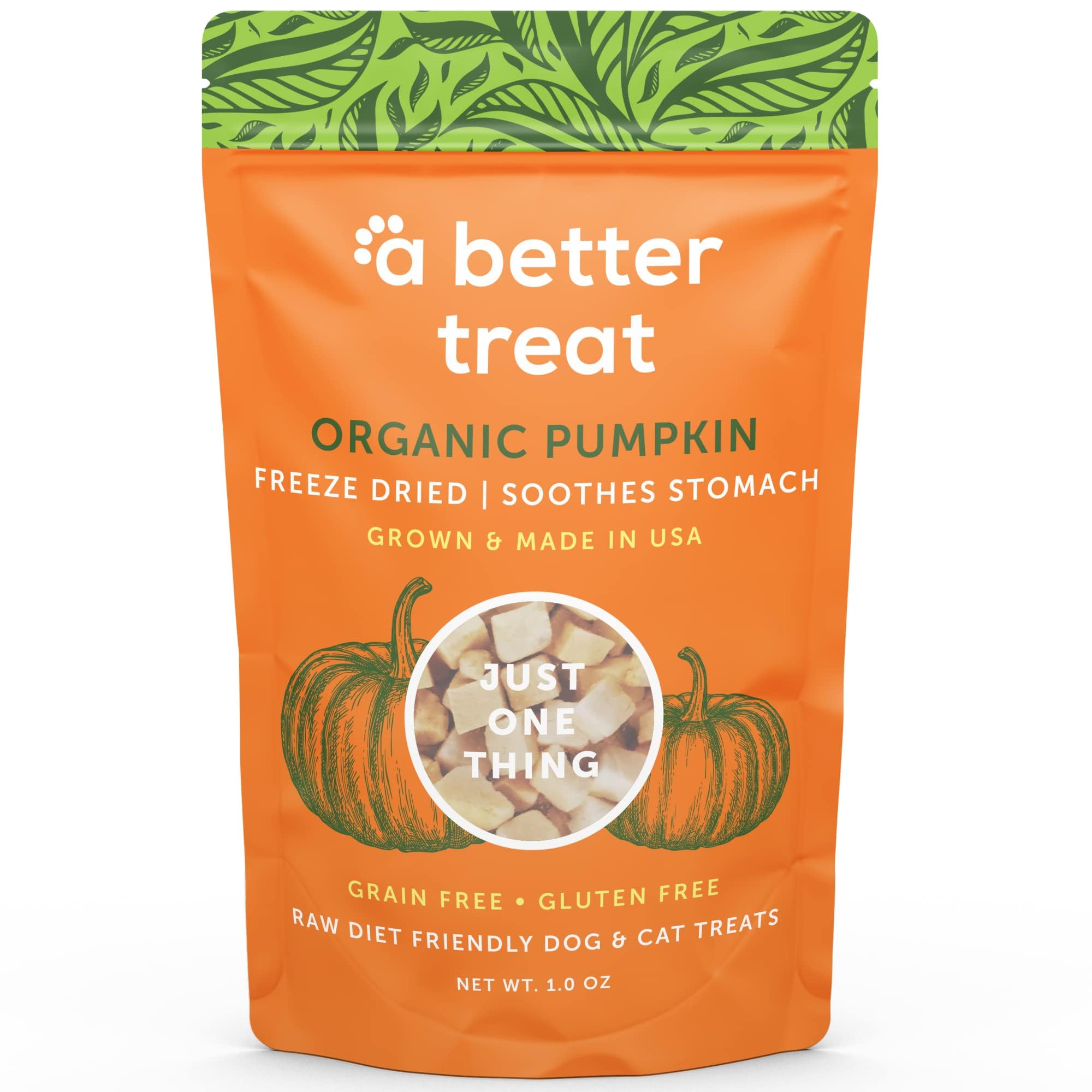 A Better Treat - Calabaza liofilizada orgánica, 1 oz (paquete de 6) - Golosinas sin gluten para perros