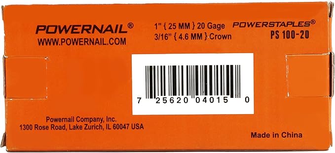 Powernail PS10020 20-Gauge 3/16-Inch Crown 1-Inch Length Chisel Point Collated Galvanized Staples (Box of 2500)