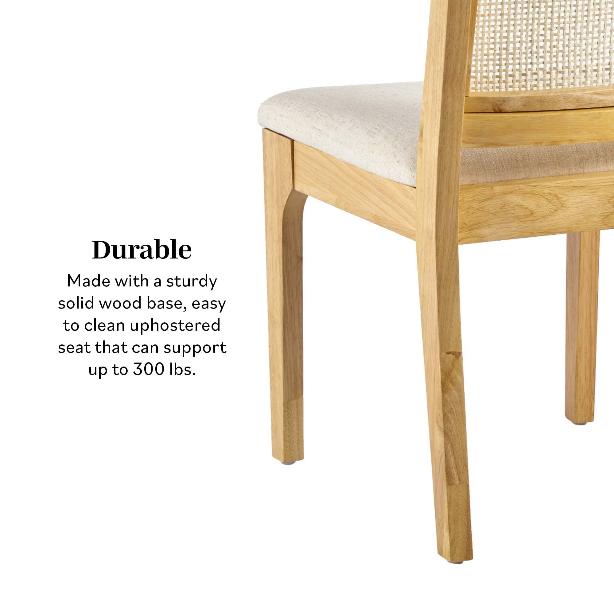 Silla de comedor de madera maciza Catalina con respaldo de ratán, juego de 2