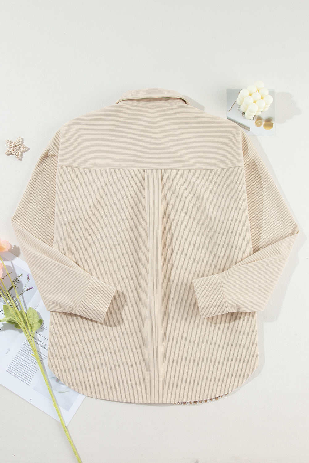 Long-Sleeve Corduroy Button-Down Shirt with Houndstooth