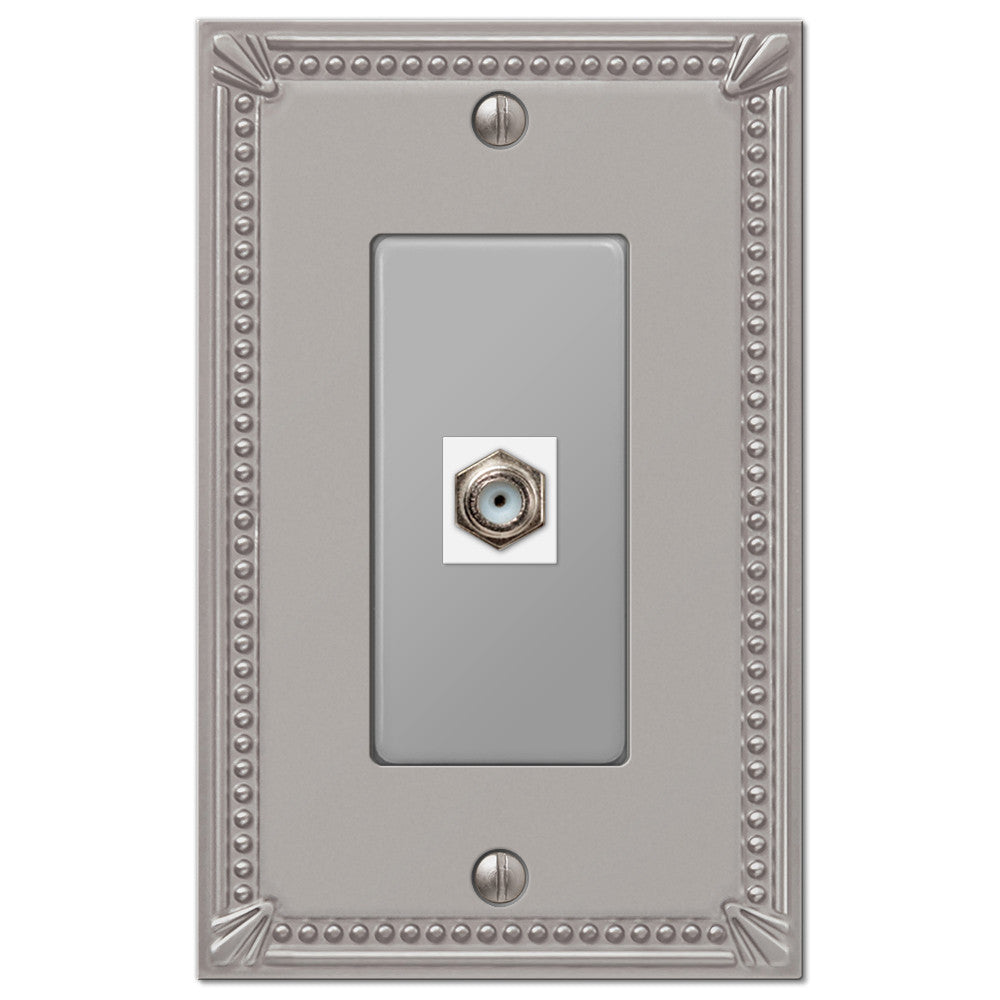 Imperial Bead Brushed Nickel Cast - 1 Cable Jack Wallplate