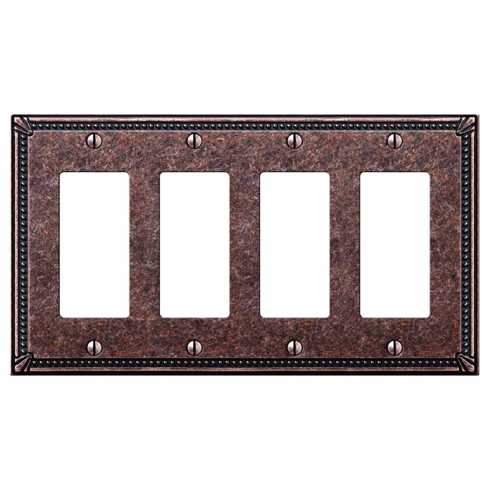Imperial Bead Tumbled Aged Bronze Cast - 4 Rocker Wallplate