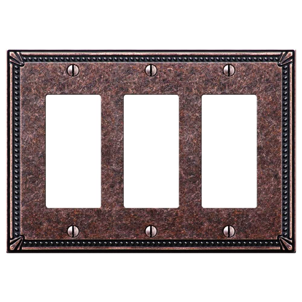 Imperial Bead Tumbled Aged Bronze Cast - 3 Rocker Wallplate