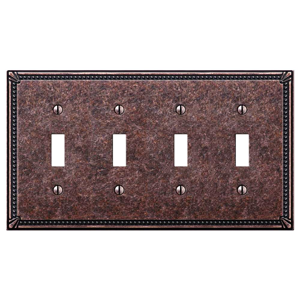 Imperial Bead Tumbled Aged Bronze Cast - 4 Toggle Wallplate