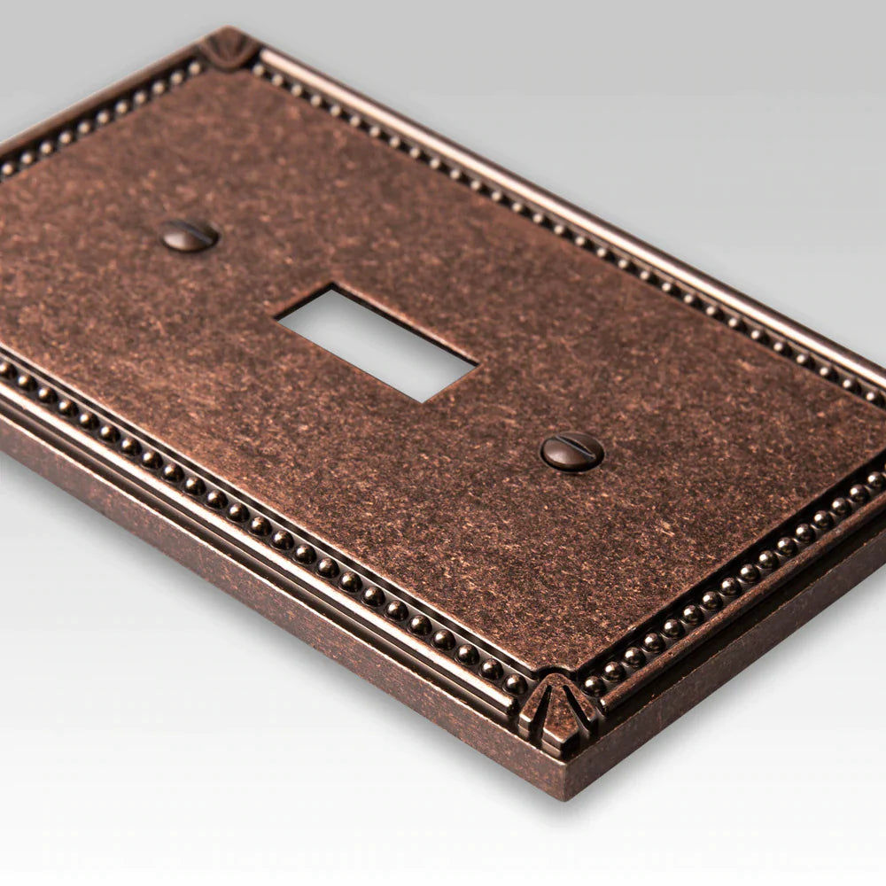 Imperial Bead Tumbled Aged Bronze Cast - 2 Toggle / 1 Duplex Wallplate
